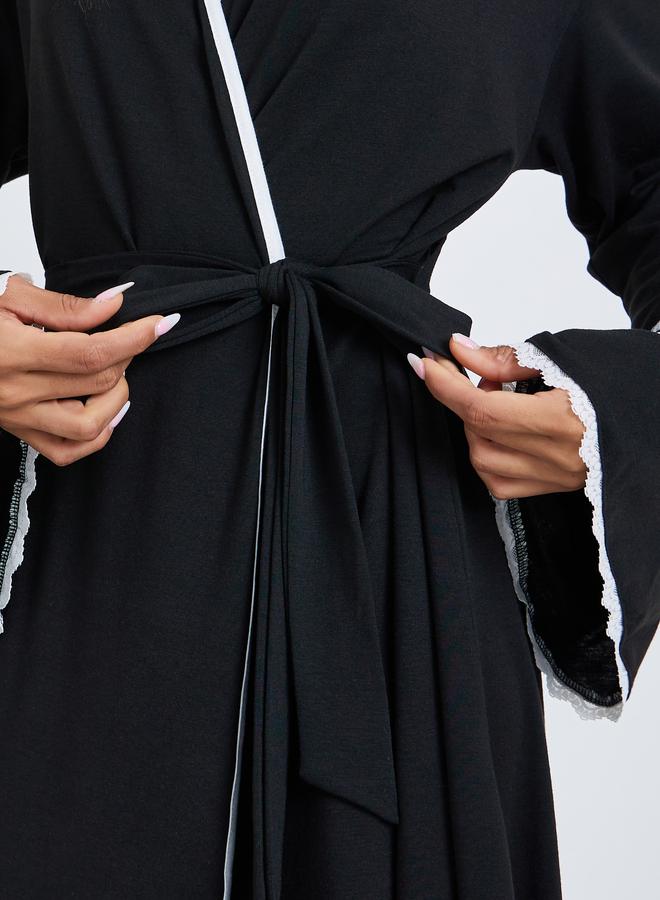 Styli Contrast Lace Flare Sleeve Robe - Image 3